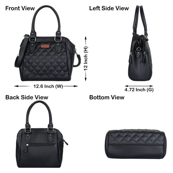 Vegan Leather Women’s Black Handbag – Top Handle Satchel with Crossbody Strap - Picture 3 of 10